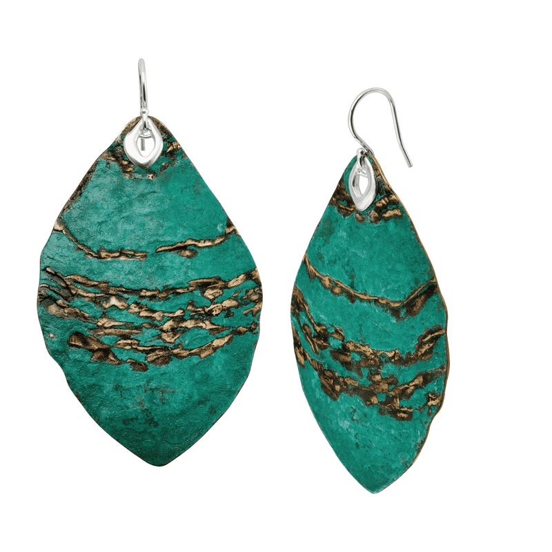 Silpada 'Emerald Pools' Drop Earrings in Green Patina Brass and Sterling Silver - Image 1